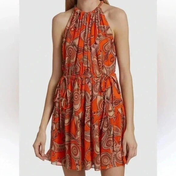 NWT A.L.C. Orange Bella Silk Halter Mini Dress Size 2 Lined $495 - Picture 3 of 7